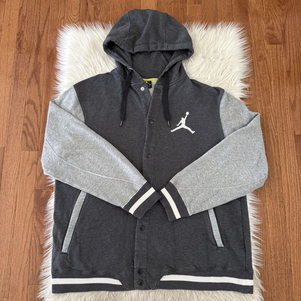 Nike Air Jordan Jumpman Varsity Jacket Mens XL Gray Hoodie Snap Front Basketball